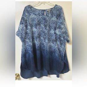 Catherines Blue White Geometric Tunic Keyhole Plus Size 2X 22/24W Flowy Casual